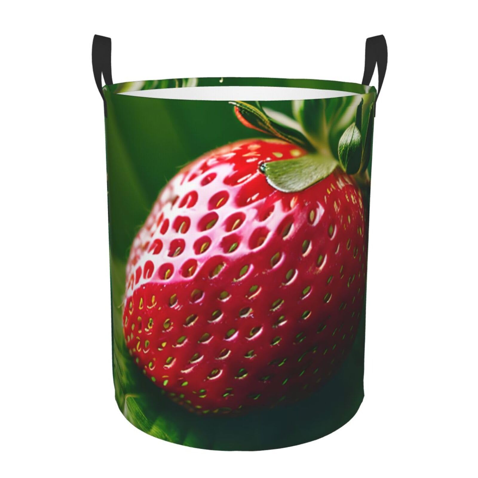 M Collapsible Round Strawberry Print Laundry Hamper