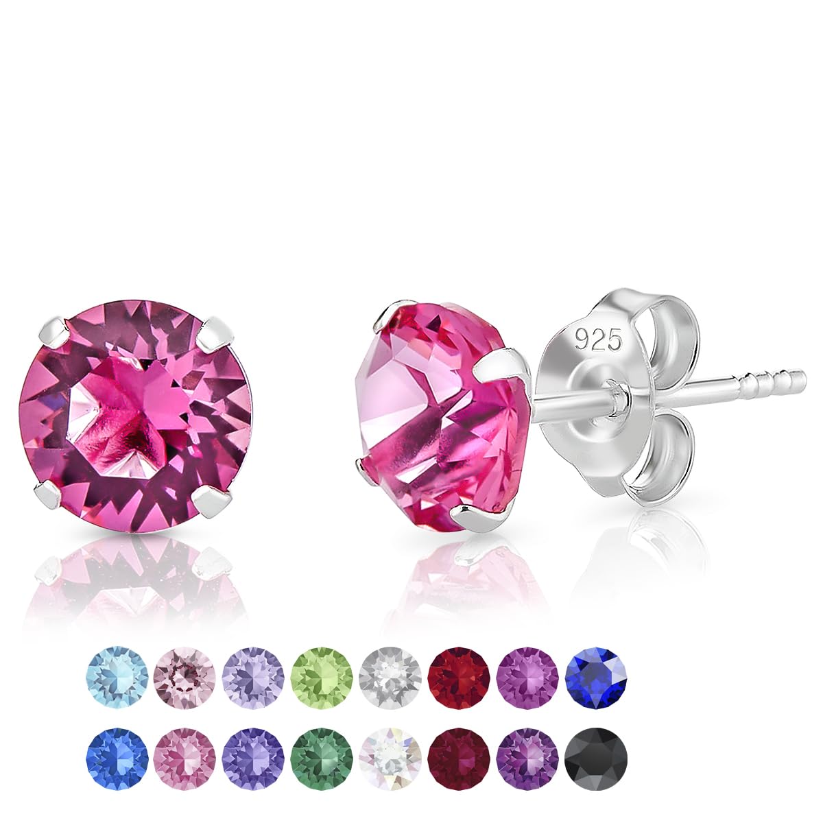 DTPsilverPendientes Mujer Plata de Ley 925 con Cristal Swarovski® de Colores - Pendientes Pequeños - Aretes Mujer Plata de Ley 925 - Diámetro: 6
