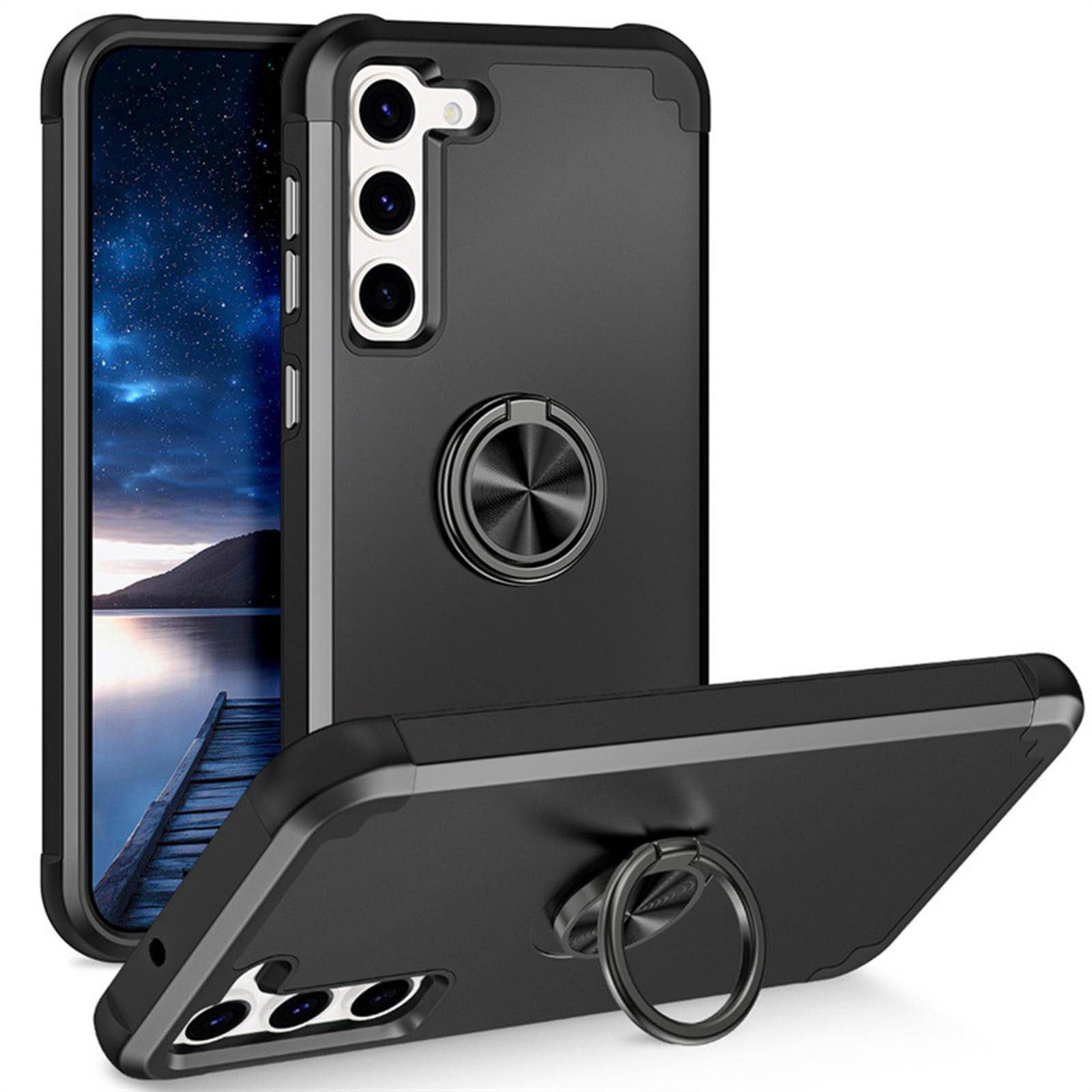Fallschutz Hülle für Samsung Galaxy S24 Ultra/S24 Plus/S24,Rundumschutz Flüssig-Silikon Schutzhülle Magnetische Adsorption Ständer Handytasche,Schwarz,S24 6.2''