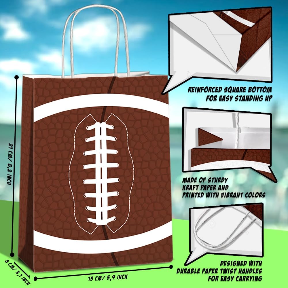 JOYGATHER 24 Pcs Football Party Favors Bags with Handles, Football Goodie Gift Candy Treat Snack Bags with 3 Different Types for Birthday Party Supplies - Image 2