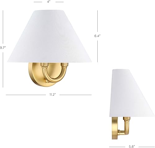 Vista 23 de Nathan James Millie - Aplique de pared enchufable, lámpara de lectura de cabecera con pantalla de algodón y placa trasera de latón