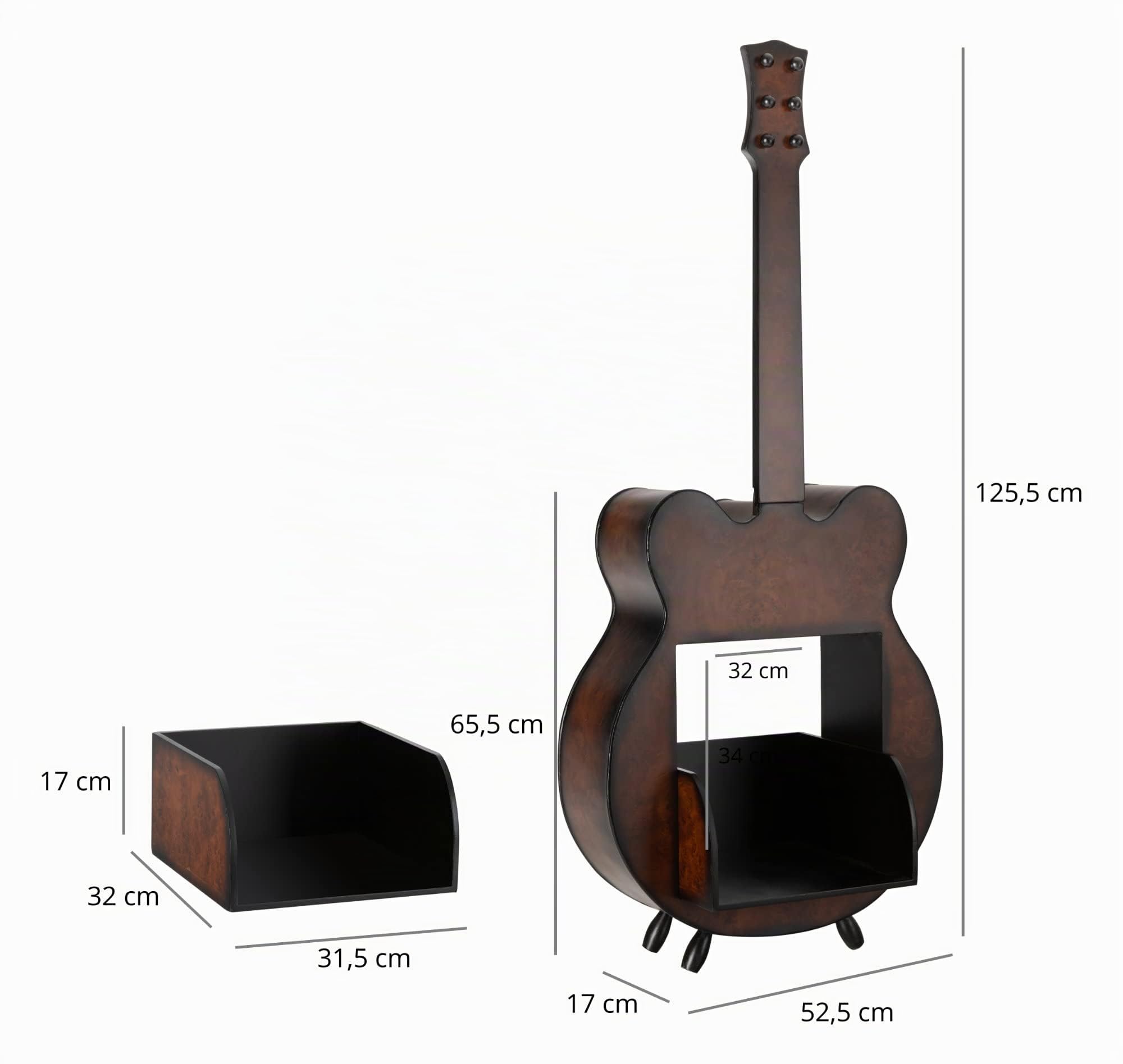 Stagecaptain SR-80 D Schallplattenregal “Django” Sunburst - Aufbewahrungsregal für LPs - Aus Vollholz im Gitarren-Design - Für bis zu 80 Schallplatten - Dunkelbraun | Lagerregal für bis zu 80 LPs, auch für gedruckte Bücher und Medien geeignet, aus Holz im