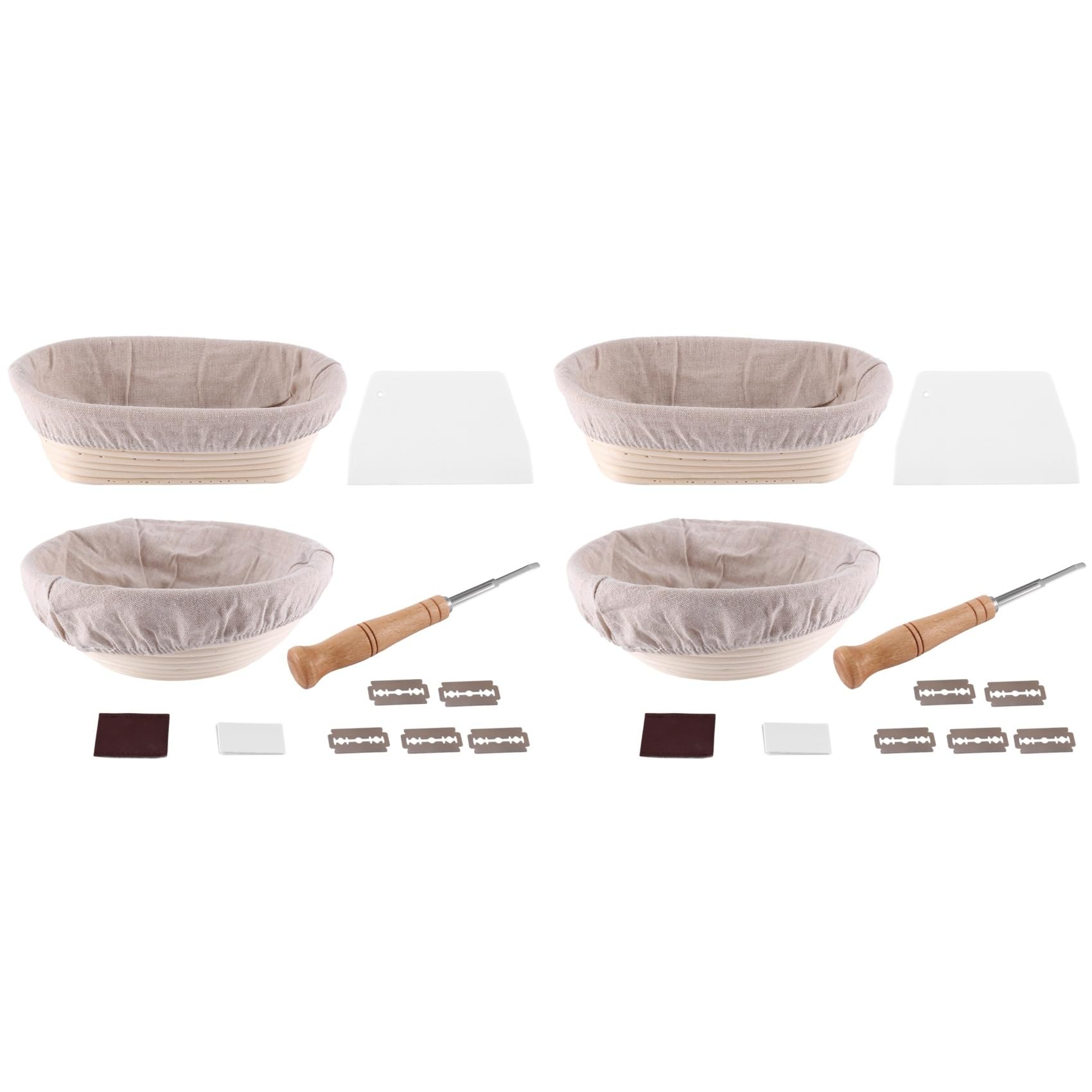 2X Juego de Cestas de Fermentación Ovaladas de 2 una 10 Pulgadas y Redondas de 9 Pulgadas+Premium para Cortar y Cortar Pan, el Bol para Hornear