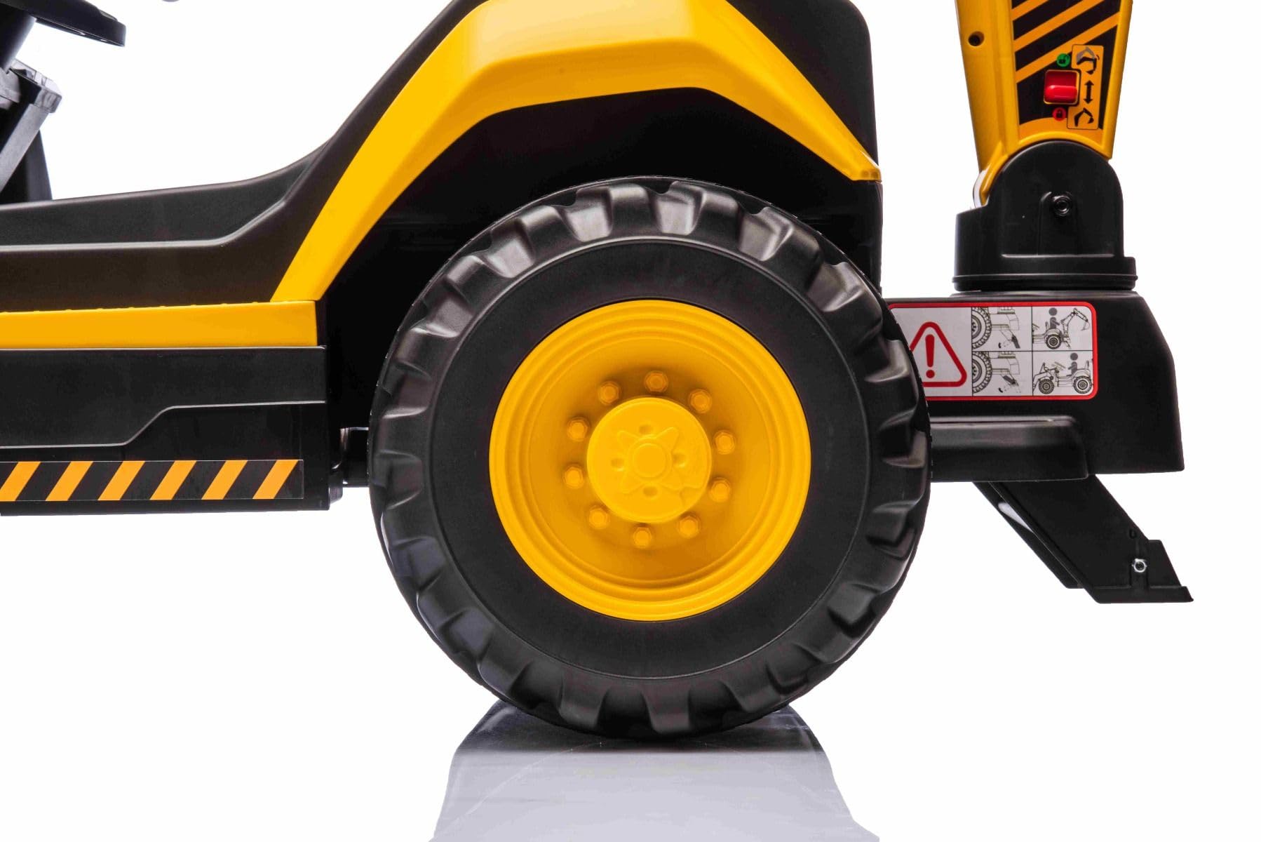 Lizensierter Caterpillar Elektrobagger mit Hang- und Grabschaufel, Einzelsitz, Gelb, USB-Anschluss am MP3-Player, Heckantrieb mit 2 x 30W Motoren und Lithium-Batterie
