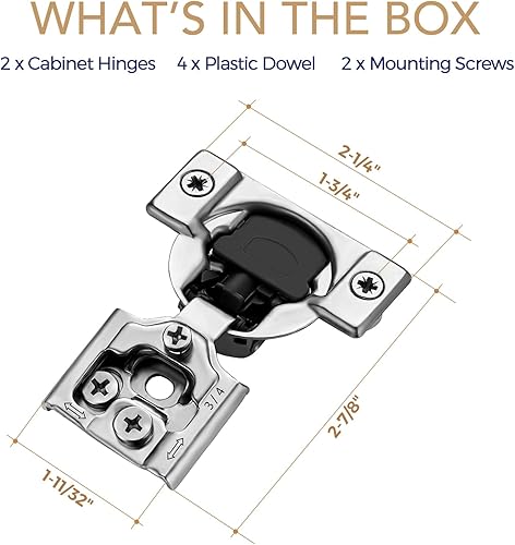 Vista 37 de Ravinte - Juego de 30 bisagras superpuestas, 15 pares de bisagras de cierre suave de 1.3 pulgadas para armario de cocina, bisagras ocultas de acero