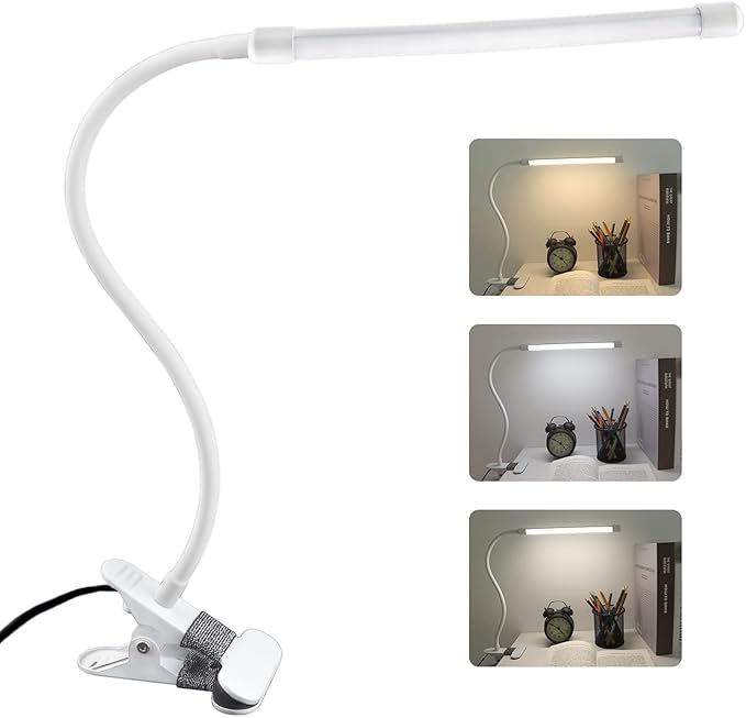 8W LED Reading Lamp Clip On Bed, Flexible USB Gooseneck Desk Lamp Clamp