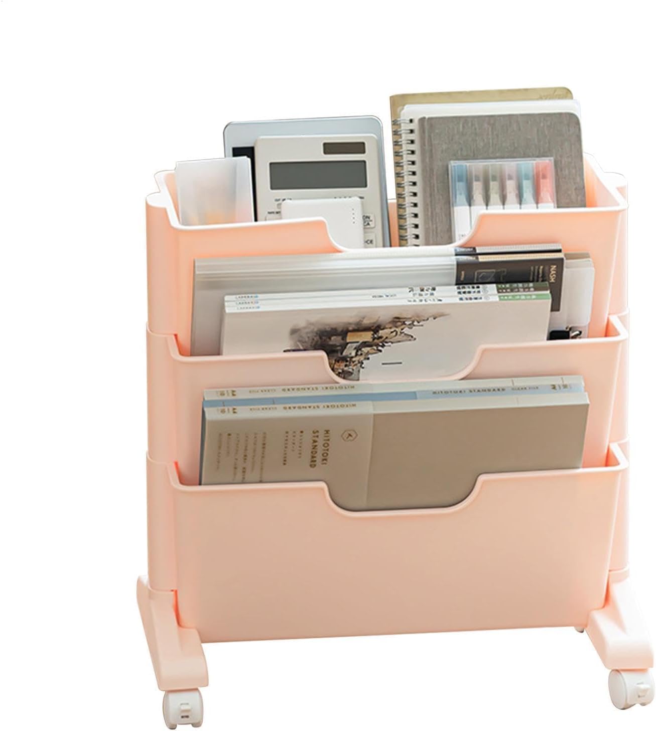 Mobile Bookshelf,3-Tier Rolling Mobile Book Shelf Cart – Versatile Under Desk Storage for Office, Books, Documents & Supplies – Space-Saving Solution on Wheels