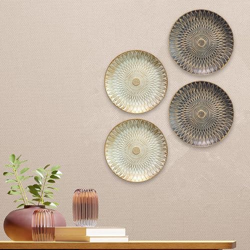 Image of Art Street Set of 4 MDF Decorative,Wall Hanging Plates for Home,Living Room,Hotel Bedroom And Office Decor Show Pieces, Mothers Day Gift, (Grey & White, Size 8 x 8 Inch)