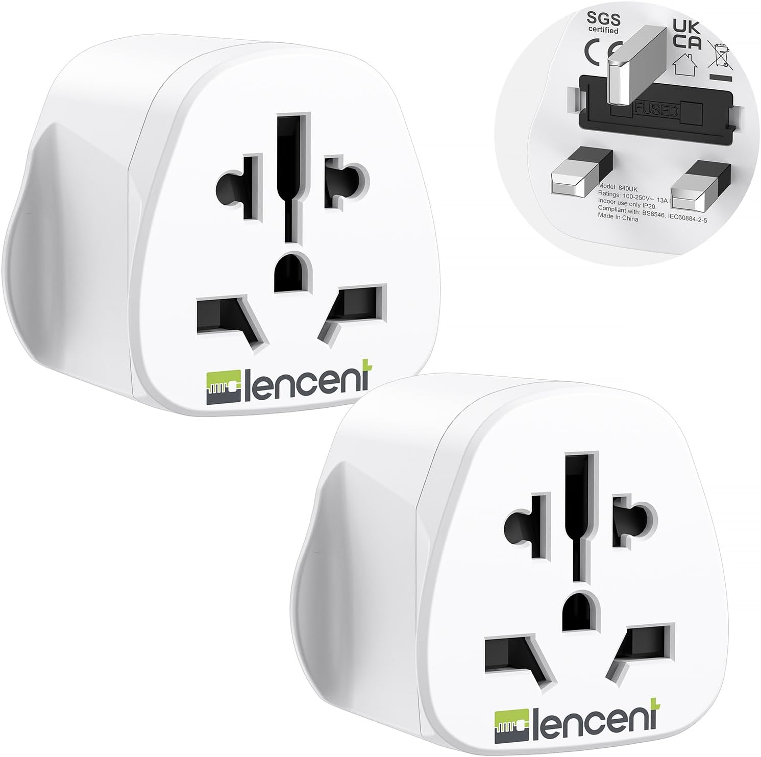 2Pcs World to UK Travel Adapter, Universal Input Socket Accepts USA/Europe/China/Australia Plugs, Universal Adapter to Type G UK Plug Adaptor
