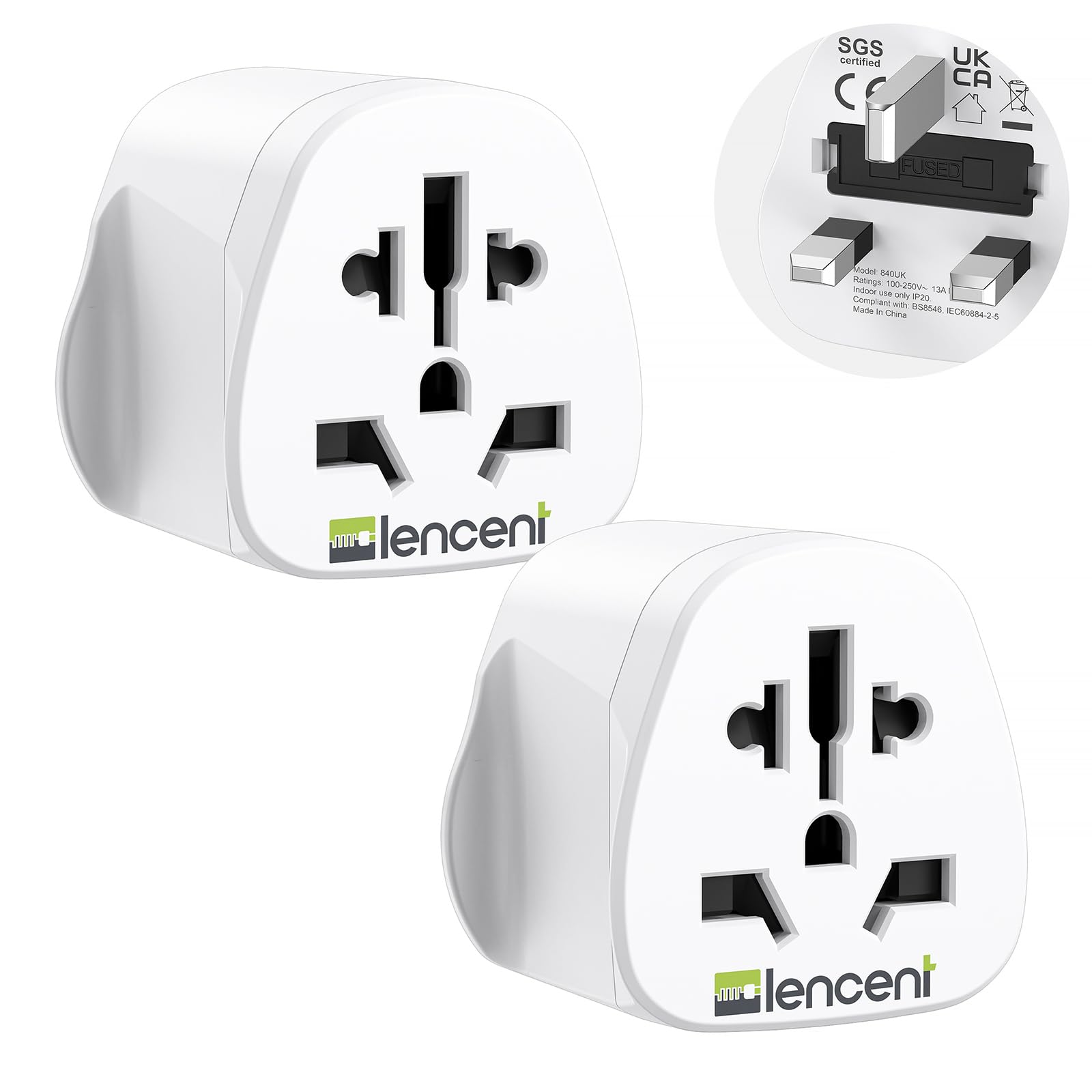 LENCENT 2Pcs World to UK Travel Adapter, Universal Input Socket Accepts USA/Europe/China/Australia Plugs, Universal Adapter to Type G UK Plug Adaptor