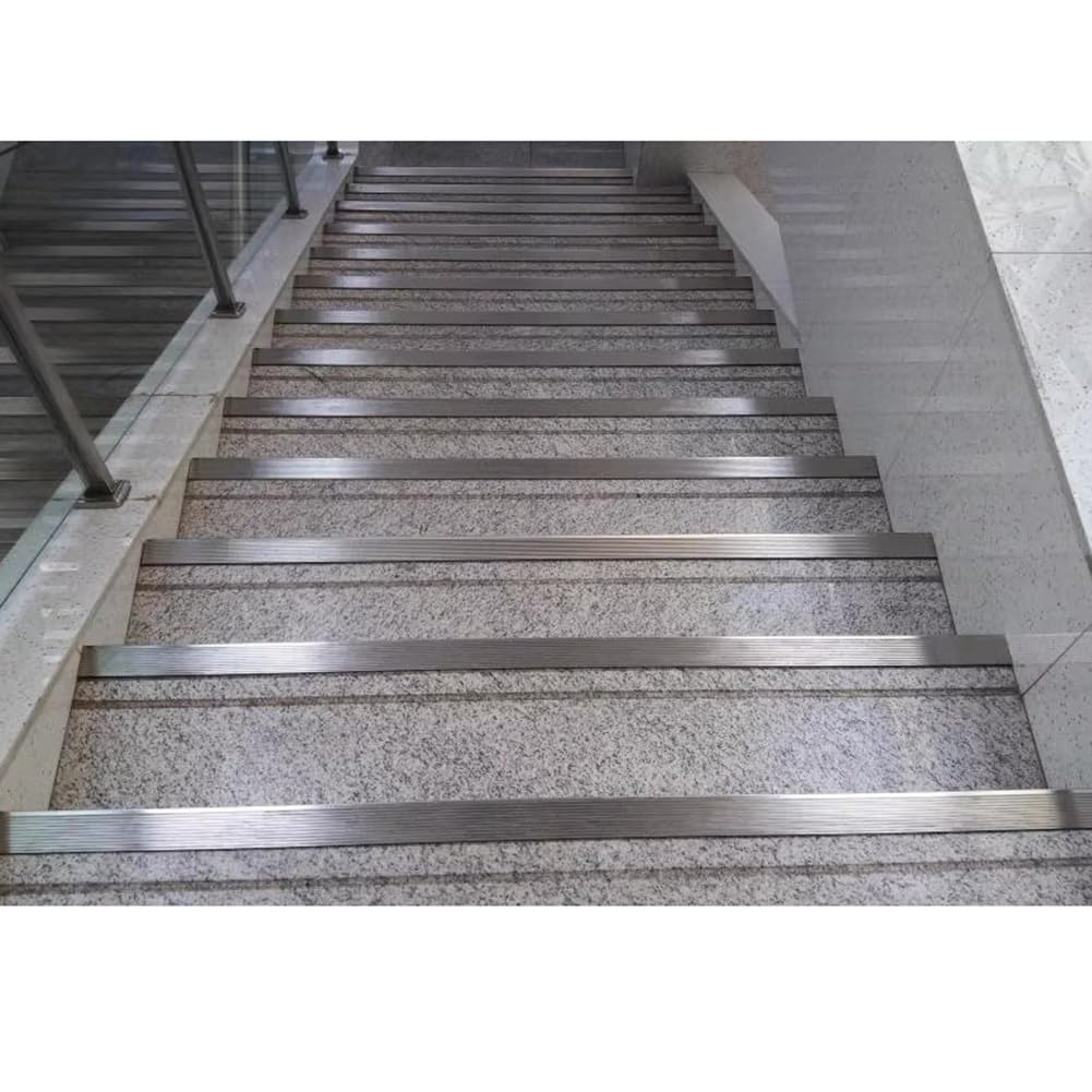 5 szt. antypoślizgowe krawędzie schodów ze stali nierdzewnej, metalowe krawędzie bieżnika dla bezpieczeństwa, łatwy montaż, ochraniacz na schody dla dzieci i dorosłych, m7 x 3 cm, 100 cm