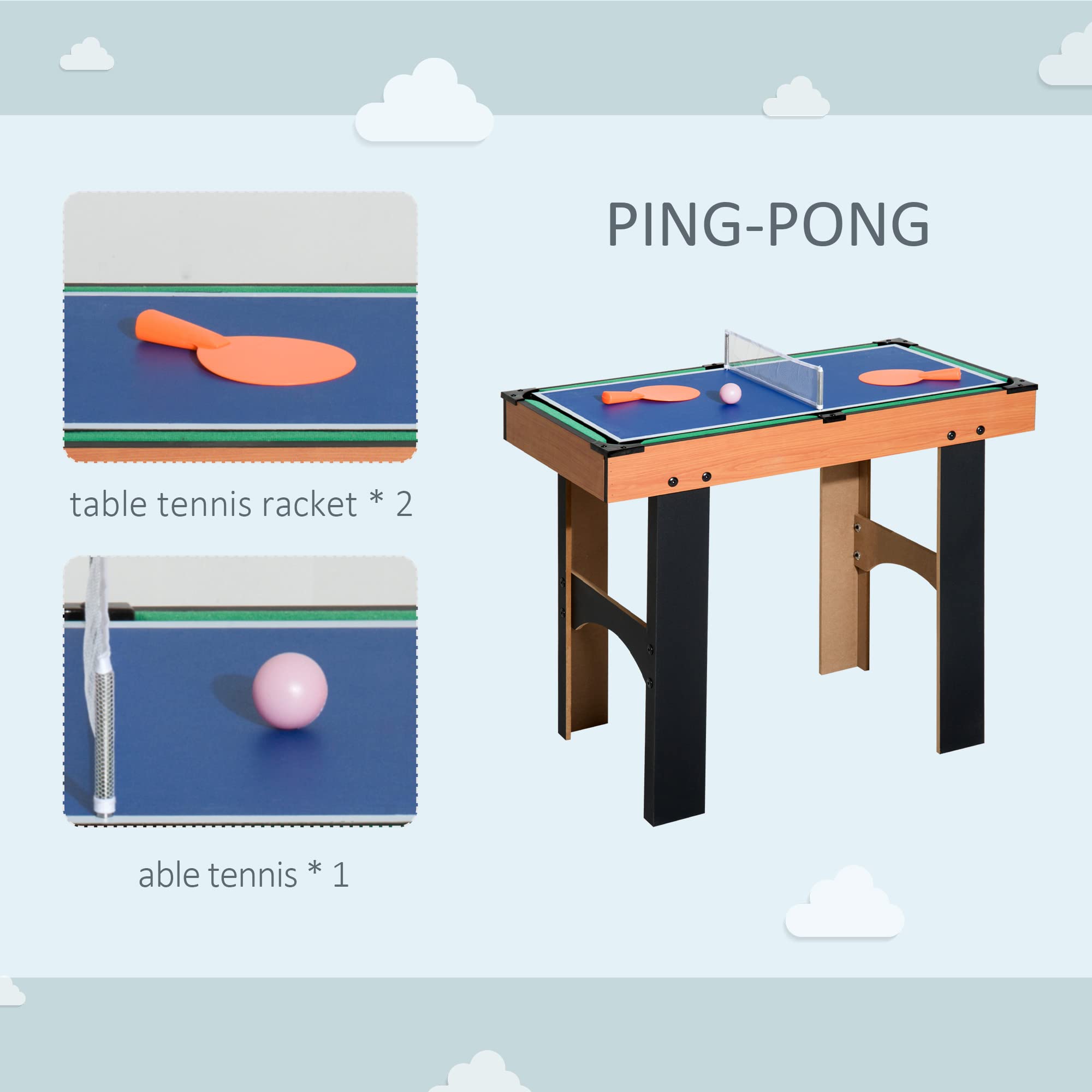 HOMCOM Table Multi Jeux 4 en 1 babyfoot Billard air Hockey ping-Pong avec Accessoires en Bois 87 x 43 x 73 cm