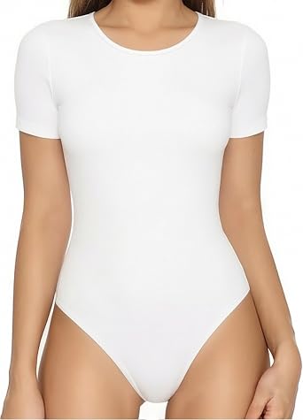 Womens Round Neck Short Sleeve Bodysuit Basic Stretchy T-Shirt Slimming Going Out Body suit for Women