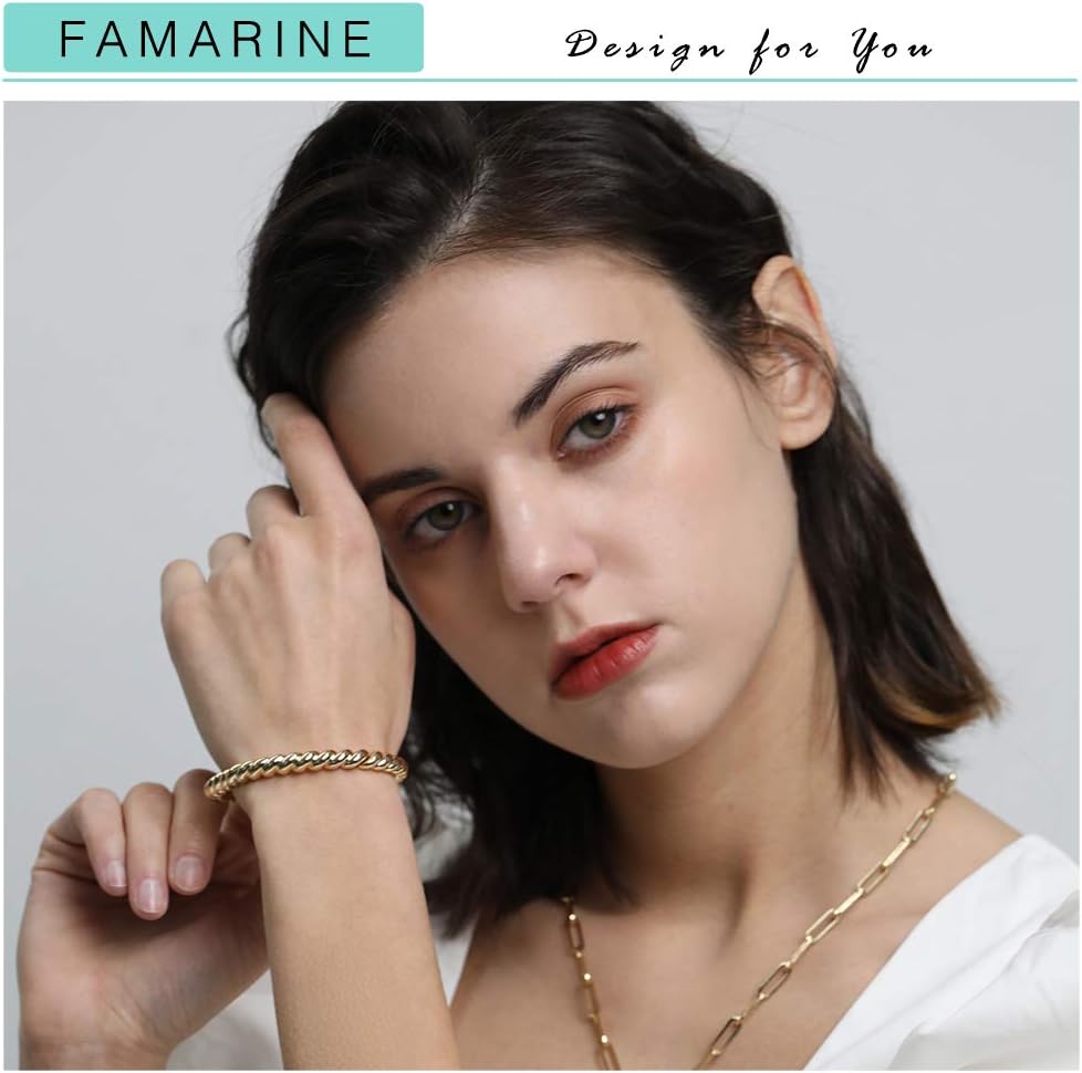 FAMARINE Gold Silver Chunky Bangle Bracelet for Women Men - Image 2