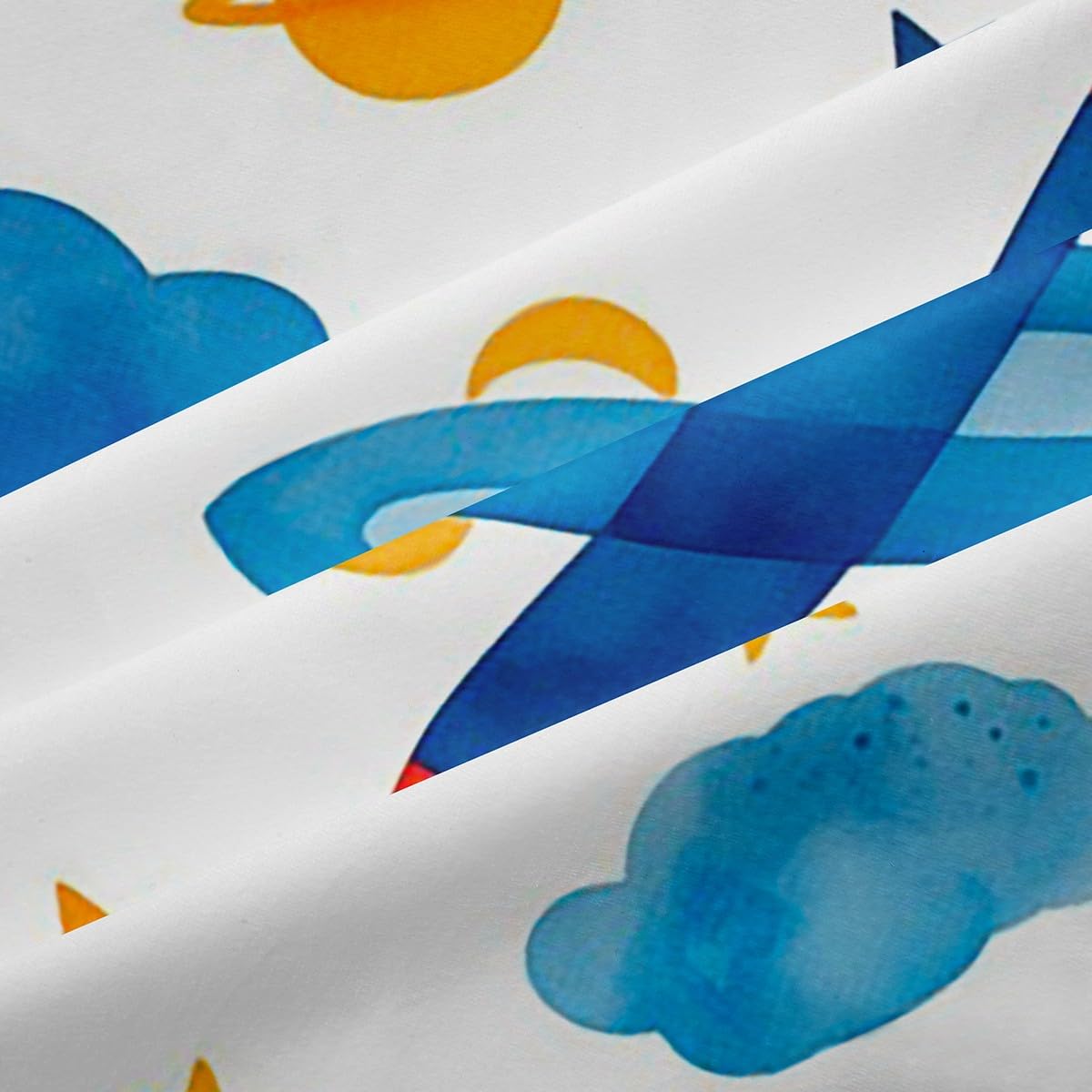 Homemissing niedliche Cartoon Flugzeug Vorhänge 245x140cm Kinder Flugzeug Drucken Fenstervorhang für Kinder Jungen Mädchen Fliegendes Flugzeug Gardinen Wolke Himmel Raumdekoration Gardinen