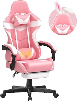 Huracan Gaming Chair with Footrest, Ergonomic Computer Chair Lumbar Support, Adjustable High Back Recliner for Adults, Racing Style Video Gaming Chairs, for Home Office Streaming, Pink