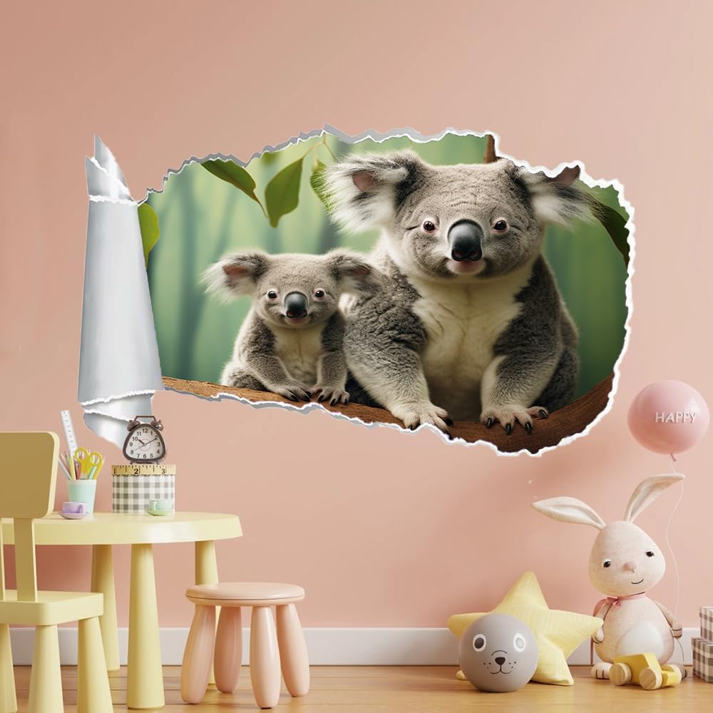 Adesivi Murali 3D Fracassato Koala Decorazione Domestica Smontabile Del Tatuaggio Della Parete Animale Decalcomanie Impermeabili For Baby Room Wall Decor