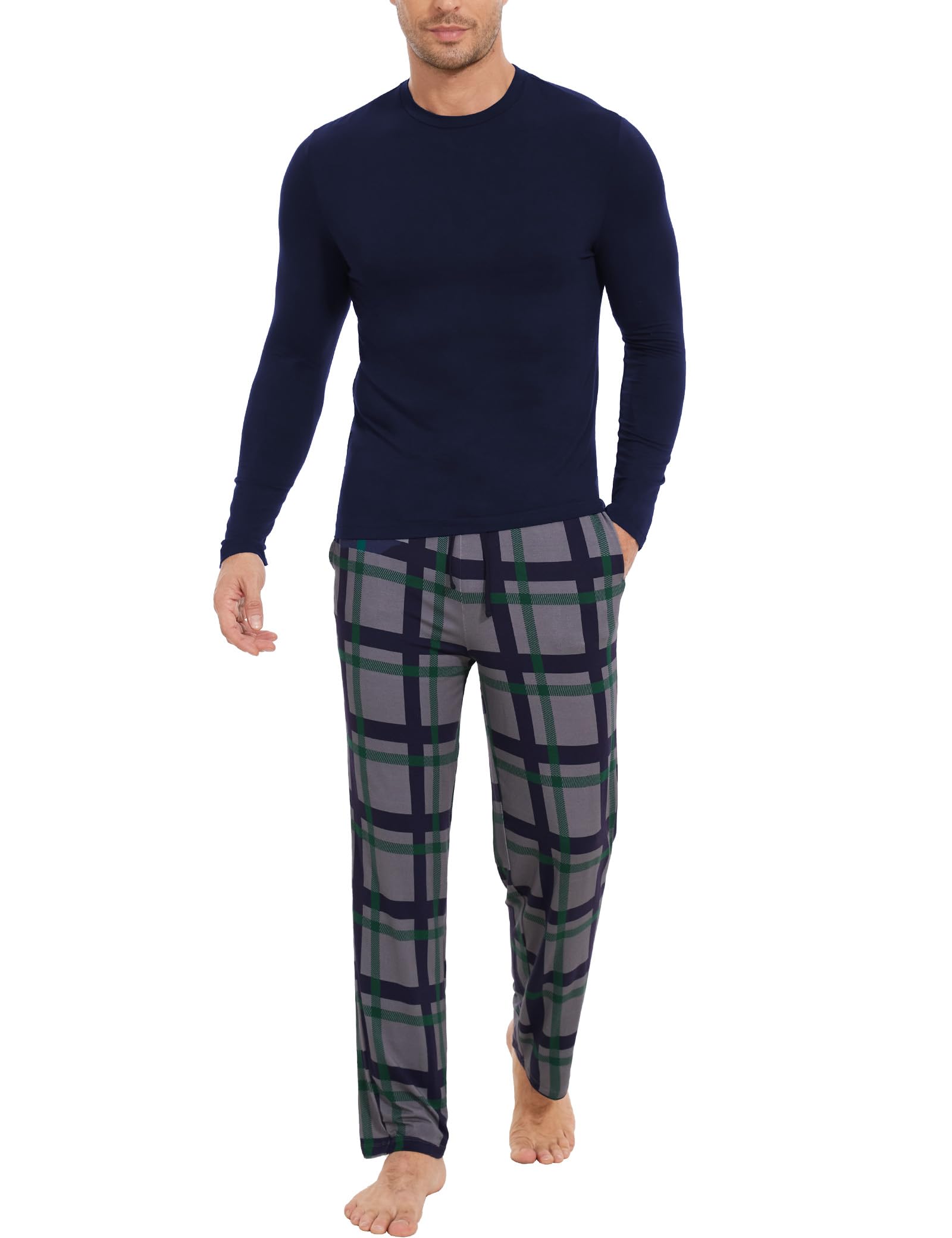GYS Bamboo Viscose Men's Pajama Sets, Comfy Long Sleeve Sleepwear
