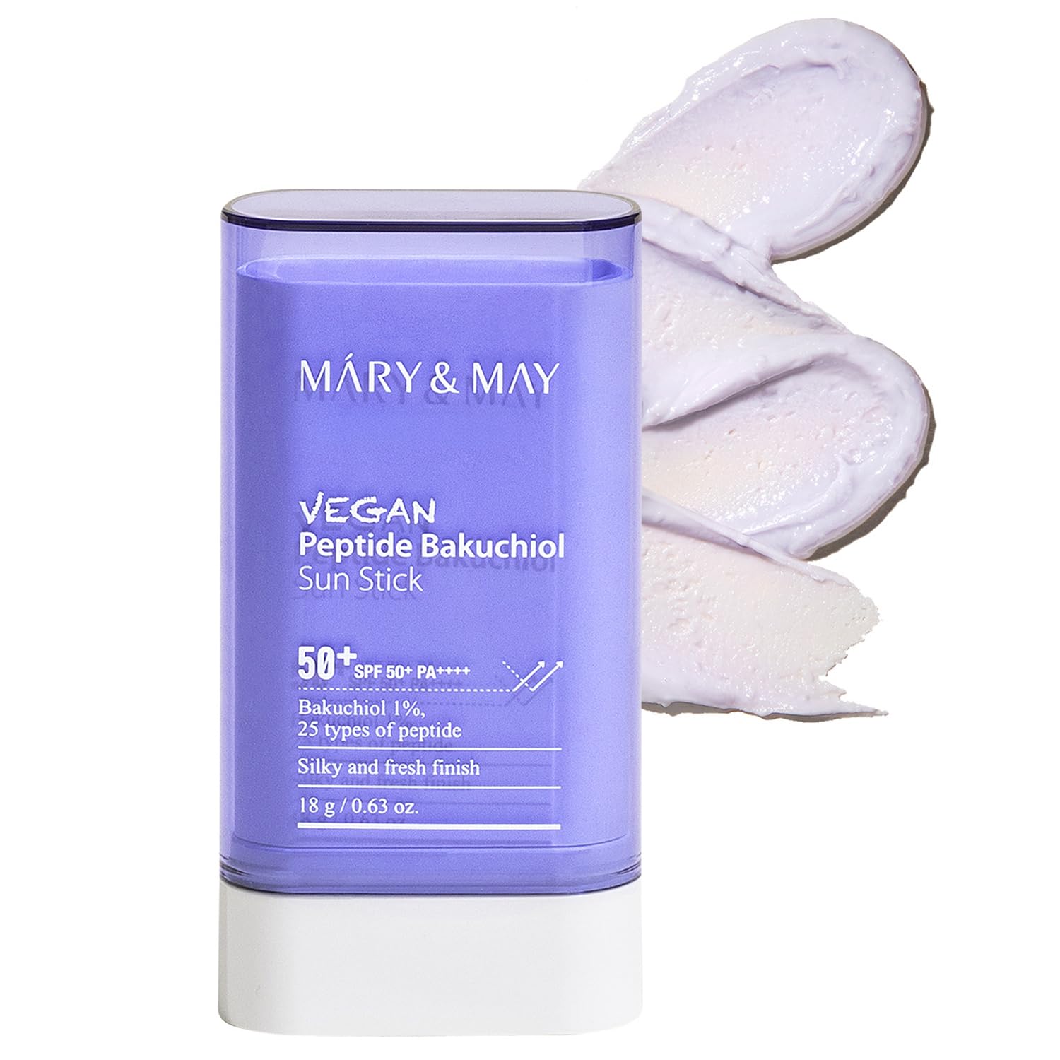 Mary&May Vegan Peptide Bakuchiol Sun Stick LSF50+ PA++++ – Koreanischer Sonnenschutz-Stick mit 10,000 ppm Bakuchiol & 25 Peptiden, für unterwegs, kein weißer Film, reef-safe, vegan, 18g