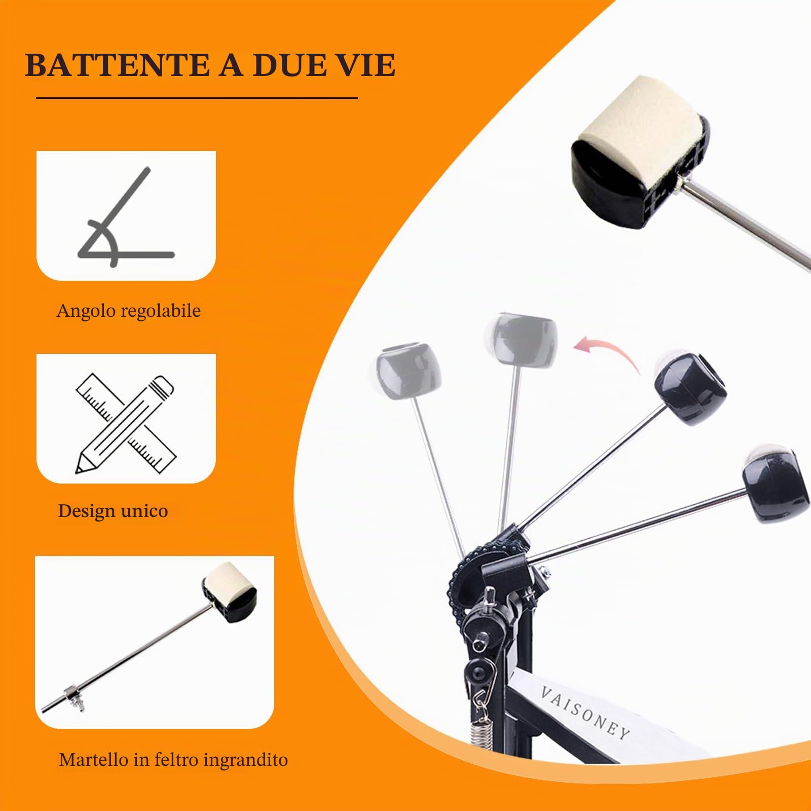 Doppio Pedale Batteria, Doppio Pedale con Doppia Catena, Doppio Pedale, Accessori per Percussioni Professionali (V-SZ11)