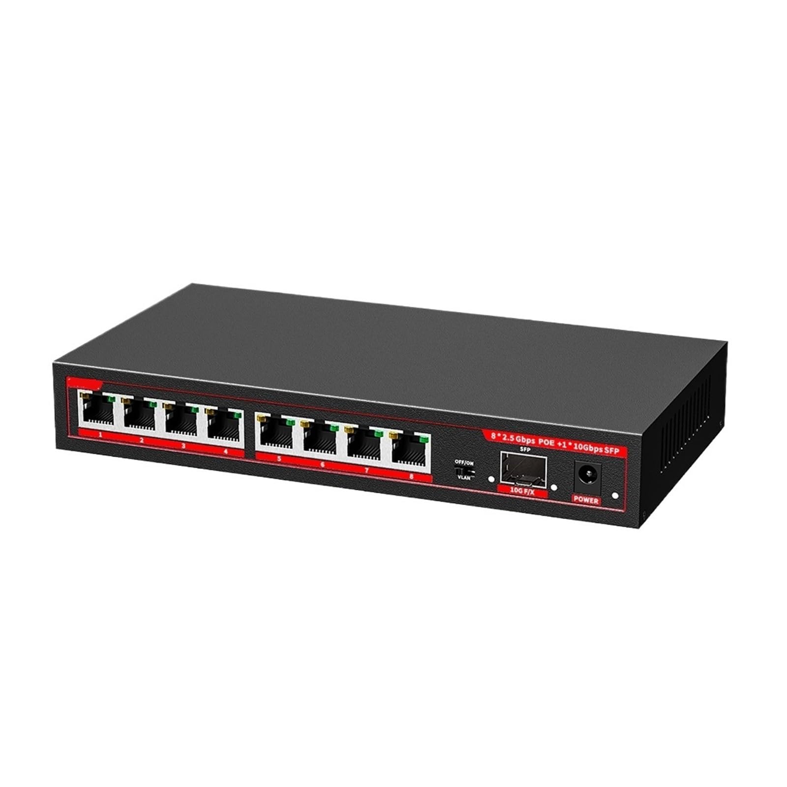 OSHZIKJII 9-Ports 2.5G P-O//E Switch 2.5Gbe Network Etherent Switch 8 Port 2.5GBASE-T with 10G s-f.p+ Slot Fanless Gigabit Switch(A-.U Adapter)