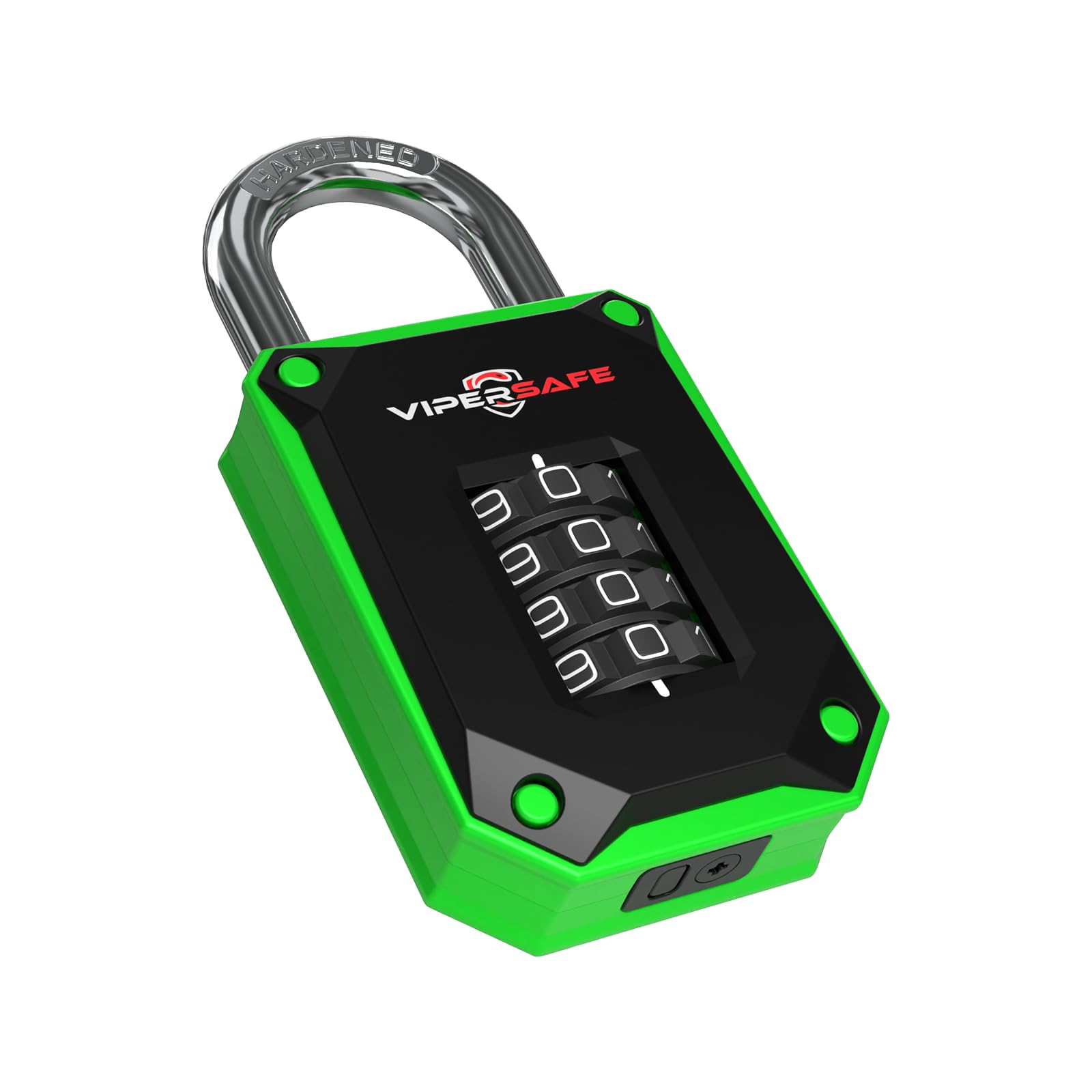 VIPERSAFE 4-Digit Combination Padlock - Heavy Duty Locker Lock for Gym, School & Outdoor Gate - Weatherproof & Cut-Proof 7mm Hardened Steel Shackle - Resettable Keyless Security, 1-Pack (Green)