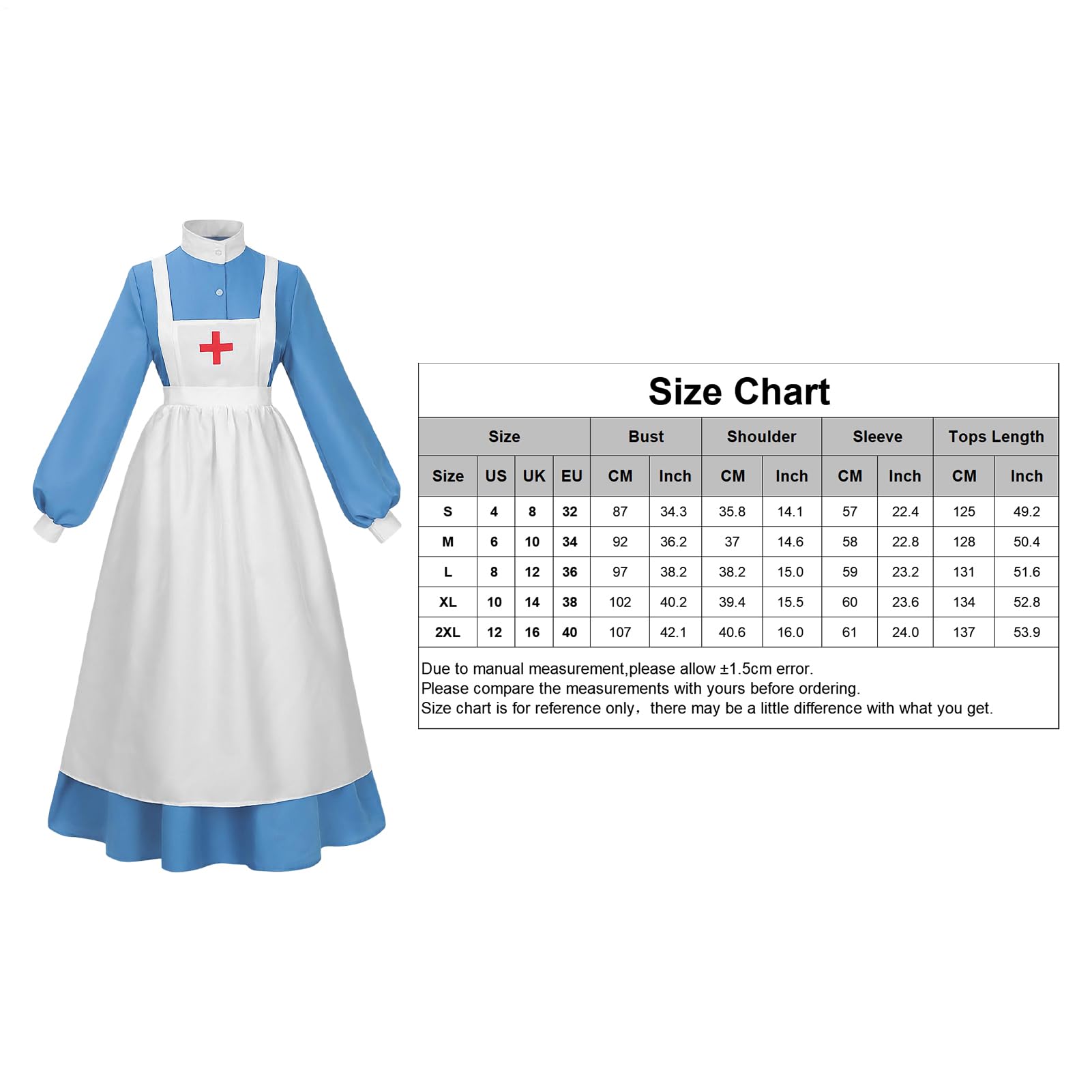 Costume da infermiera di Halloween, uniforme da infermiera per Halloween, a maniche lunghe, accessorio per cosplay, eventi, servizi fotografici, teatro, attori, appassionati di giochi di ruolo