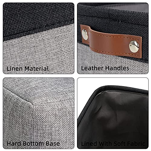 Image of DULLEMELO Large Collapsible Storage Basket /Bin with Sturdy Leather Handles, Fabric Organizer Bin for Storage Clothes, Books, Office, Bedroom, Closet, Nursery & Laundry (Black&Gray)