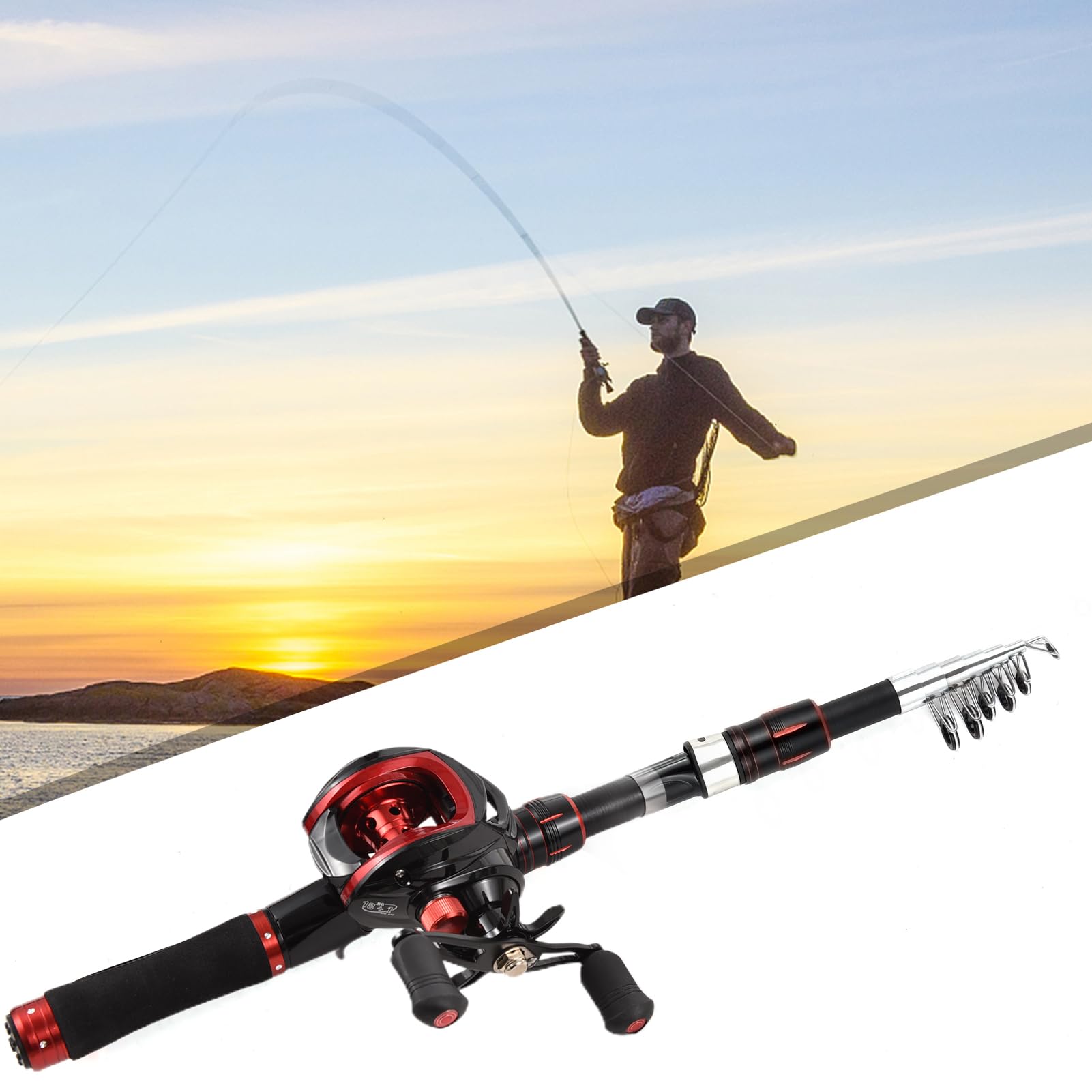 Ensemble Canne à pêche et Moulinet Canne à pêche télescopique de 2,4 m avec Moulinet baitcasting à Droite