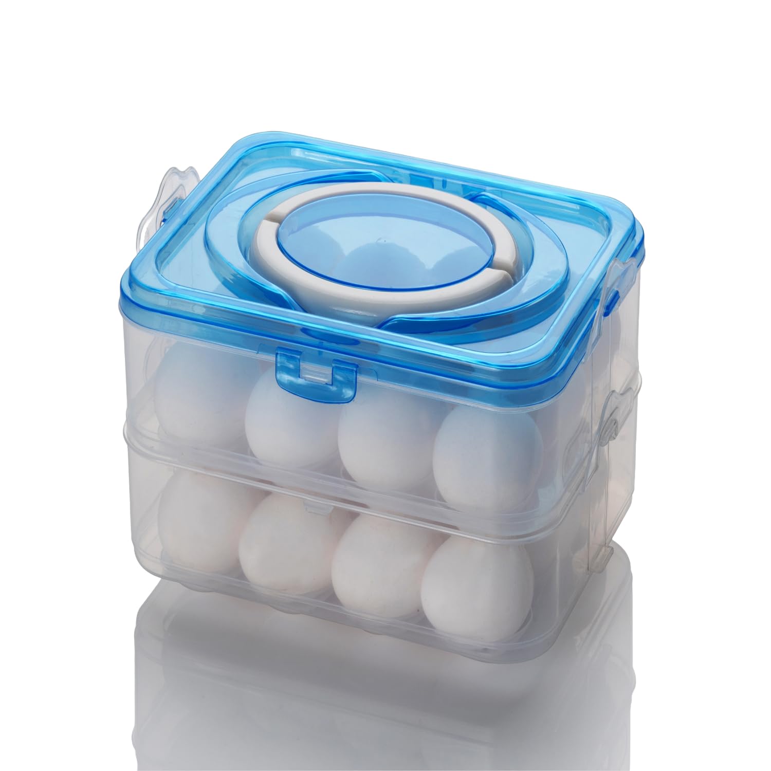 24 Egg Tray for Fridge | Abs Plastic Durable; Stackable; Stylish Container Box With Holder for Kitchen Fridge Egg Refrigerator Storage Tray (2 Layer BLUE - 24 Egg)