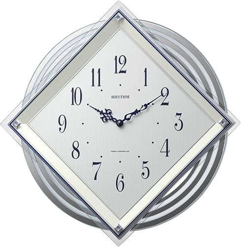 Rhythm 4MX405SR03 Wall Clock, Radio Watch, Analog, Round Back, Pendulum, Crystal, Decorated, White, 15.7 x 15.7 x 2.4 inches (40 x 40 x 6.2 cm)