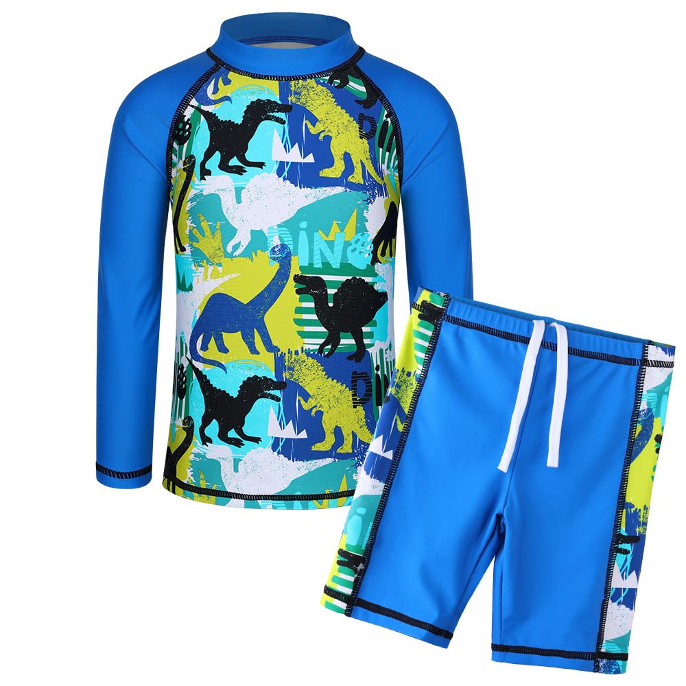 TFJH E Kids Boys UPF 50+ UV Swimwear Sun Protective Long Sleeve Two Piece Swimsuit