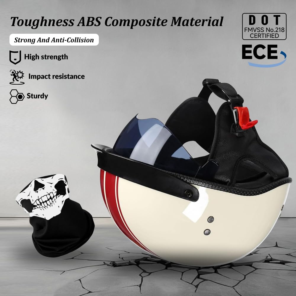Retro Motorrad Halbhelme Motorradhelm für Herren und Damen ECE-Zertifizierung Jethelm Mit Visier Halbschalenhelm Braincap für Bike Cruiser Chopper Moped Scooter Offenem Helm, M-XXL