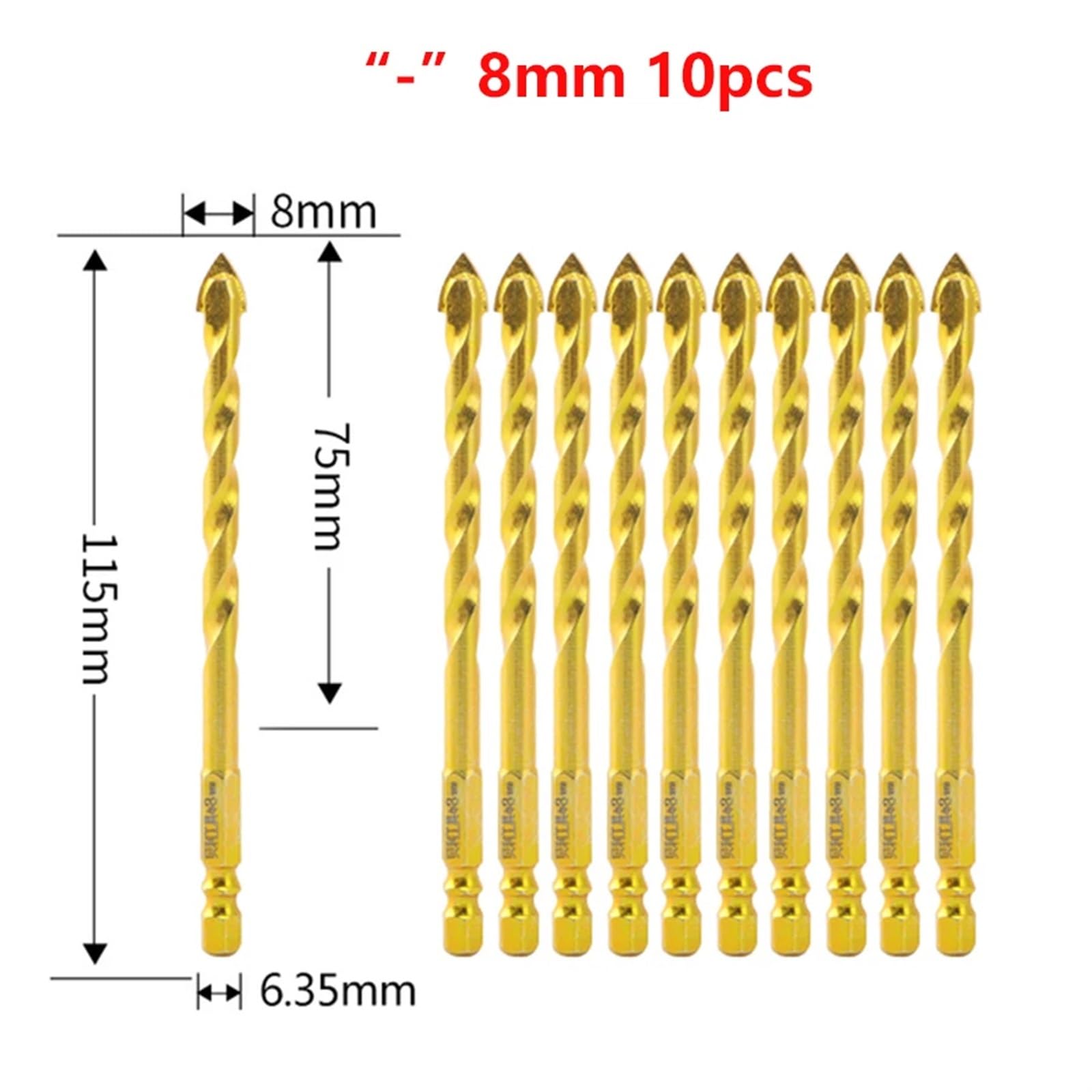 Juego de brocas triangulares de cruz, brocas for baldosas de cerámica de 6/8/10 mm for perforar agujeros en la pared, brocas helicoidales especiales for baldosas de hormigón y cemento, 1 unidad(- 8mm