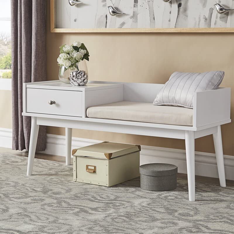 〆1/31 WHITE_WOOD_BENCH #1 THE WOODEN CITY Solid Wood 1 Seater Bench/Sofa with Storage for