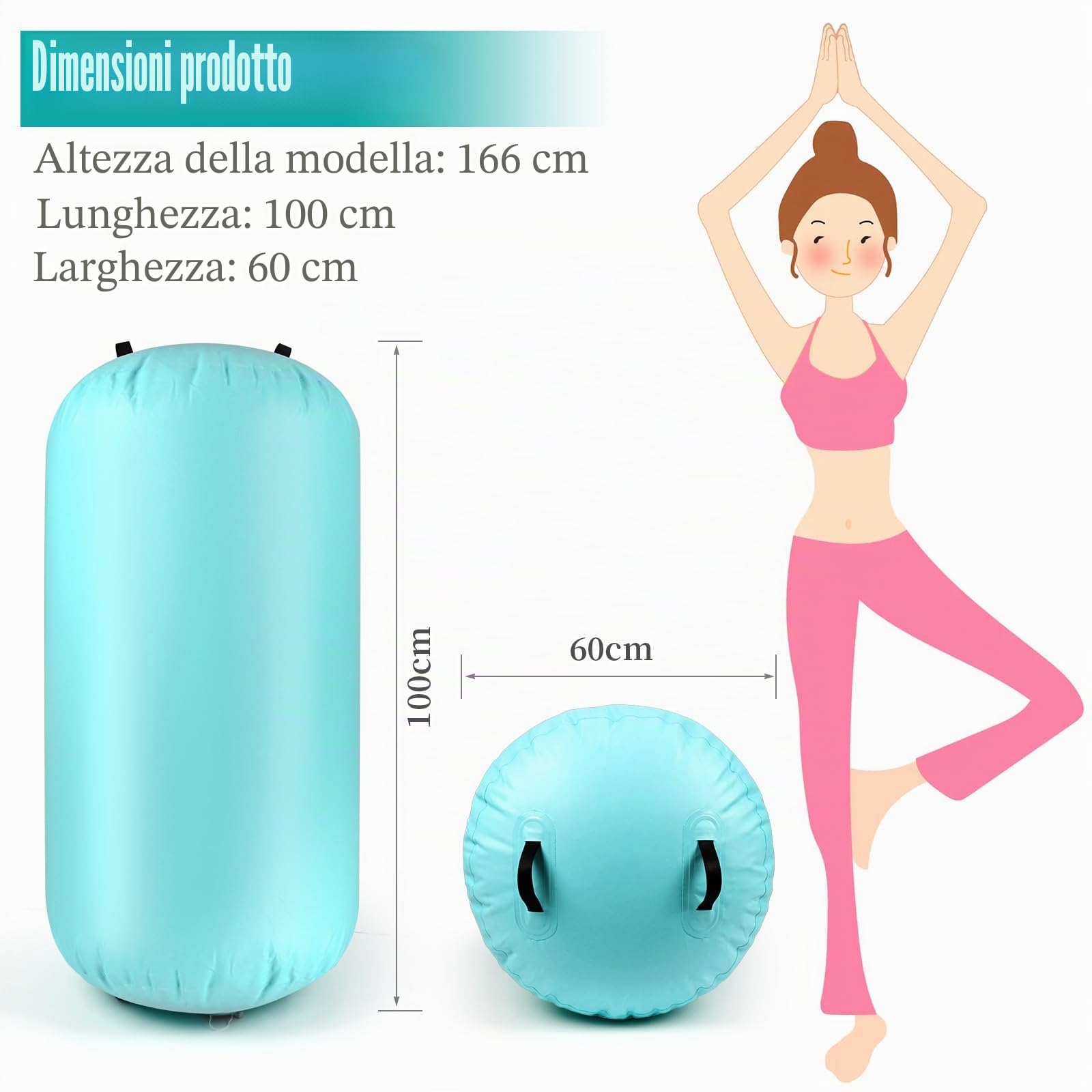 Diealles Shine Air Roll, 100x60cm Rullo ad Aria Gonfiabile Rotondo, Rotolo Gonfiabile con Pompa Elettrica e Borsa per il Trasporto, Air Barrel Gymnastics Roller per Allenamento Fitness Yoga