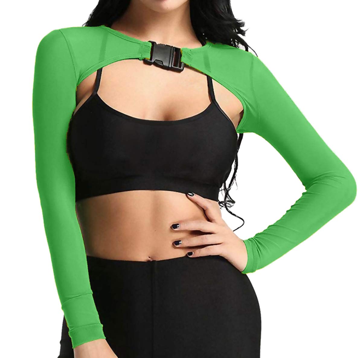 Ypser See Through Mesh Crop Top Sheer Open Front Shrug Fishnet Arm Sleeves Shirts with Release Plastic Buckles