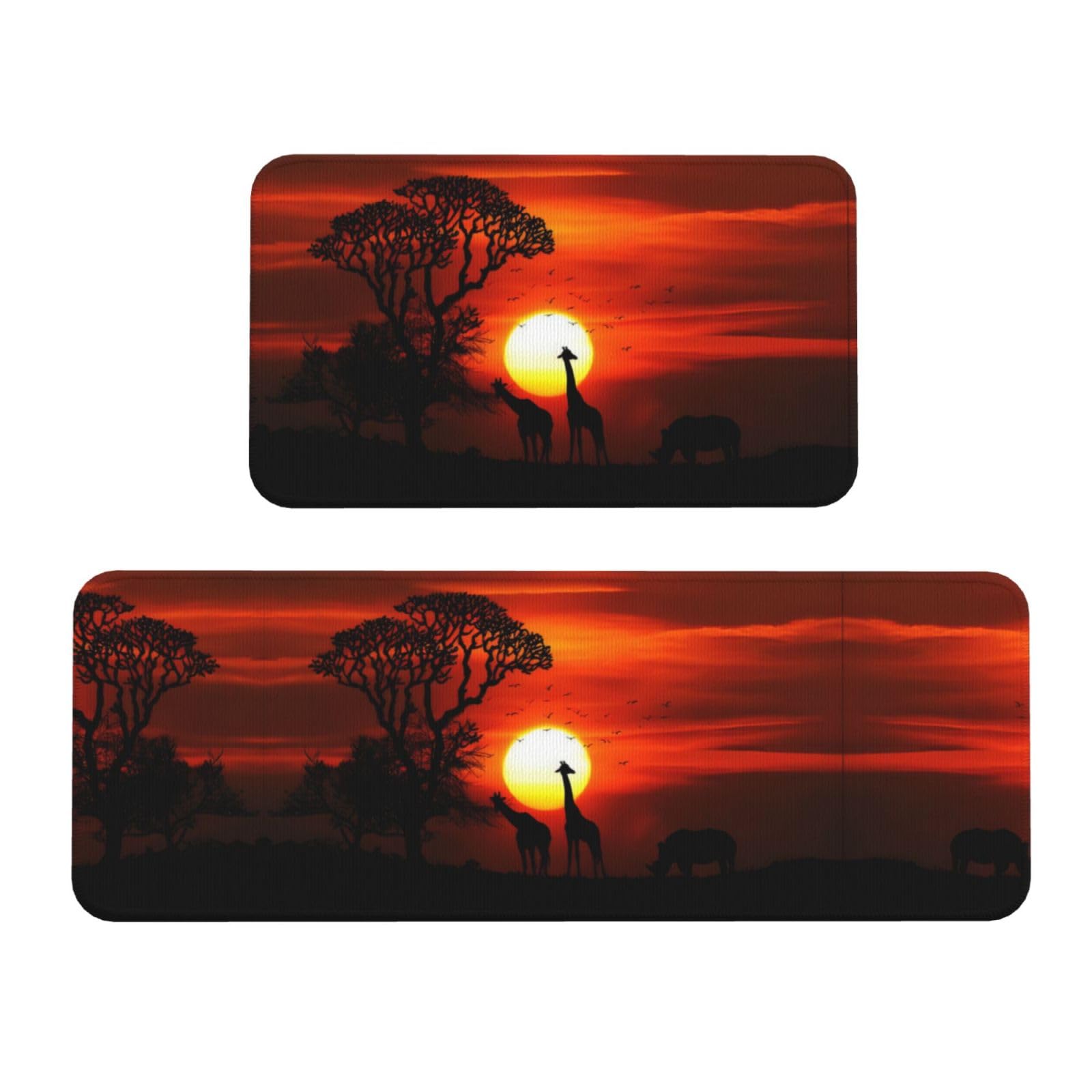 Alfombrillas de cocina para fregadero y lavadero con diseño de jirafa en atardecer, set de 2