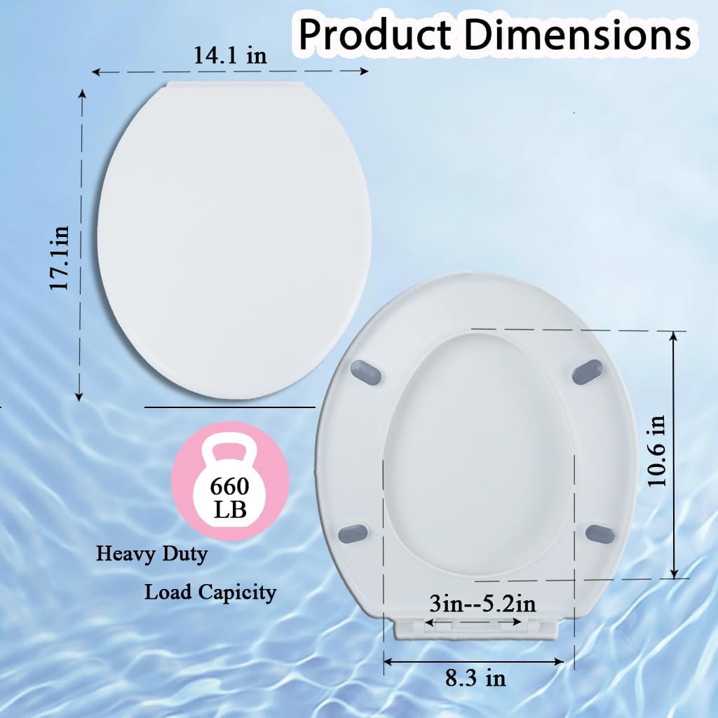 MinSha Round Toilet Seat, 17 Inch Soft Close Toilet Lid, Durable PP Material O-Shape Seat with Quiet Slow Close, Easy Top Fixing Installation & Cleaning, Fits Standard American Toilets, O3CK