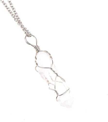 Miniatura 6 de Collar con colgante envuelto en alambre de cristal curativo mineral crudo de cuarzo blanco natural