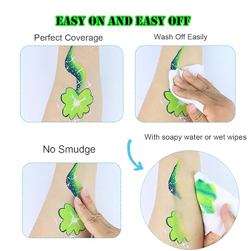 Miniatura 5 de Bowitzki Kit de pintura facial profesional para tartas divididas, juego de pintura facial para niños y adultos, 12 x 0.35 oz con plantilla de un