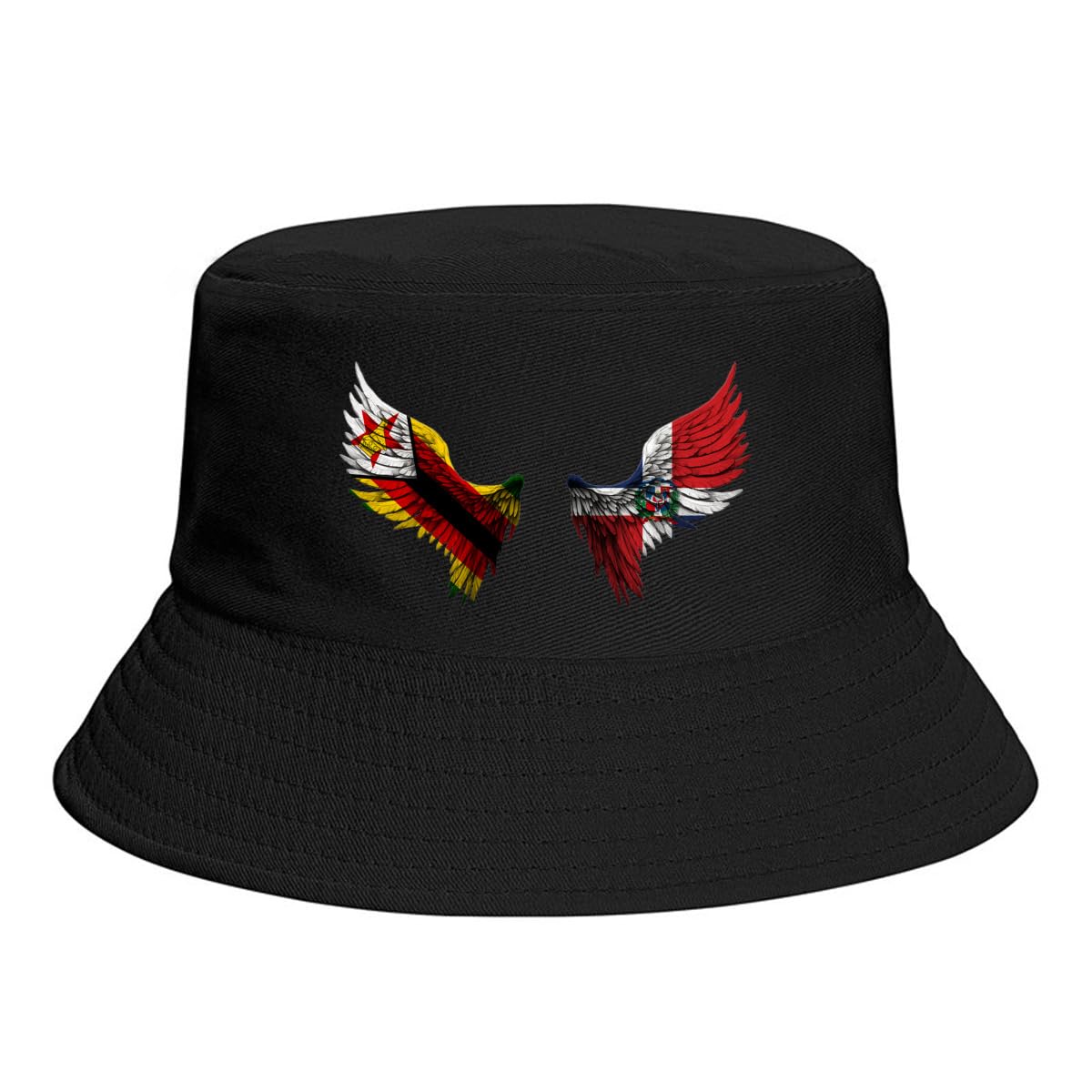 Wings Zimbabwean and Dominican Republic Flag Bucket Hats Fashion Sun Cap Packable Outdoor Fisherman Hat for Women Men