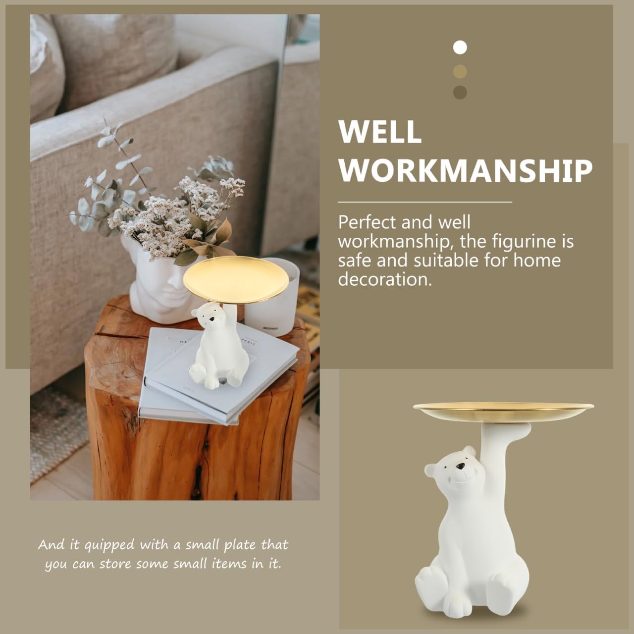 Polar Bear Bear-Shaped Key Storage Tray Resin Decorative Plate for Entryway Table Desk Organizer Home D Cor Accent 6.63 Inch
