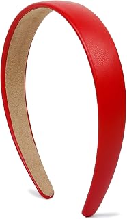 Huachi Red Headbands for Women 1 Inch Halloween Headbands Wide Thick Red Hairband Faux Leather Headband for Women and Girls Fashion Plastic Hard Head Band Solid Colors