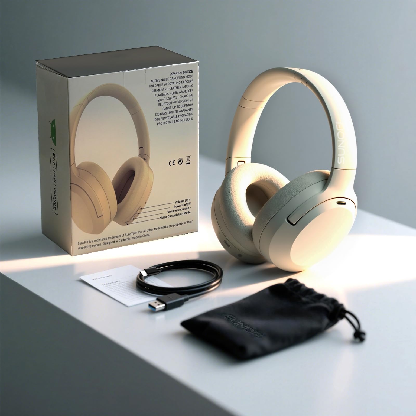 Hybrid Active Noise Cancelling Kopfhörer, Kabellose Over Ear Bluetooth Kopfhörer mit Mikrofon, 40H Spielzeit, Hi-Res Audio, Tiefer Bass, Faltbare Comfort Fit Ohrmuscheln für Reisen, Büro