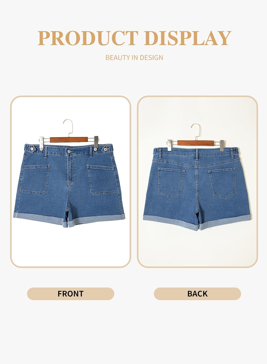 Eytino Women Plus Size Denim Shorts Trendy Stretch High Rise Rolled Hem Summer Casual Jean Shorts with Pockets(1X-5X) - Image 4