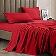 Elegant Comfort Luxurious 1500 Premium Hotel Quality Microfiber Three Line Embroidered Softest 4-Piece Bed Sheet Set, Wrinkle and Fade Resistant, King, Red