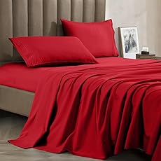 Elegant Comfort Luxurious 1500 Premium Hotel Quality Microfiber Three Line Embroidered Softest 4-Piece Bed Sheet Set, Wrinkle and Fade Resistant, King, Red