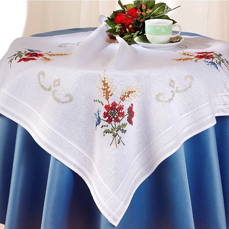 DECO-LINE Floral 80X80CM Printed Tablecloth Embroidery KIT