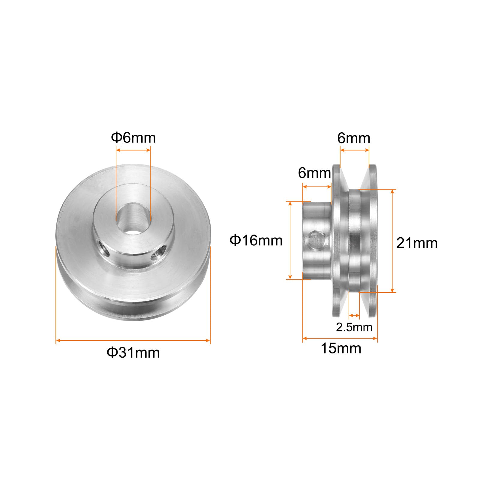 QUARKZMAN V-Riemenscheibe 8mm Bohrung – 2er Set, 22mm Außendurchmesser, Einzelrille, Für 3-5mm PU Rundriemen